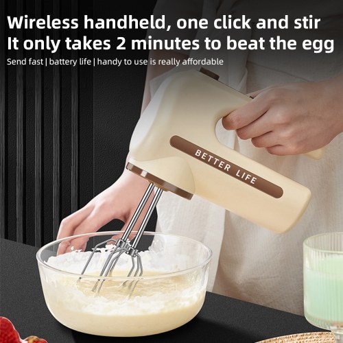 

Hand Mixer with Dual Whisk Electric Handheld Kitchen Stand Mixer 5 Speed Adjustable 304 Stainless Steel Beater Portable Cordless Rechargeable Standing Mixer with Ergonomic Handle for Baking Cooking