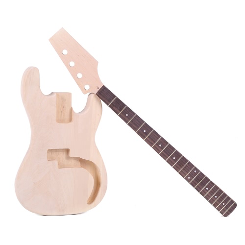 PB Unfinished DIY Electric Bass Guitar Kit Basswood Body Maple Neck Rosewood Fingerboard