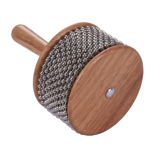

Wooden Cabasa Percussion Musical Instrument Metal Beaded Chain & Cylinder Pop Hand Shaker for Classroom Band Medium Size