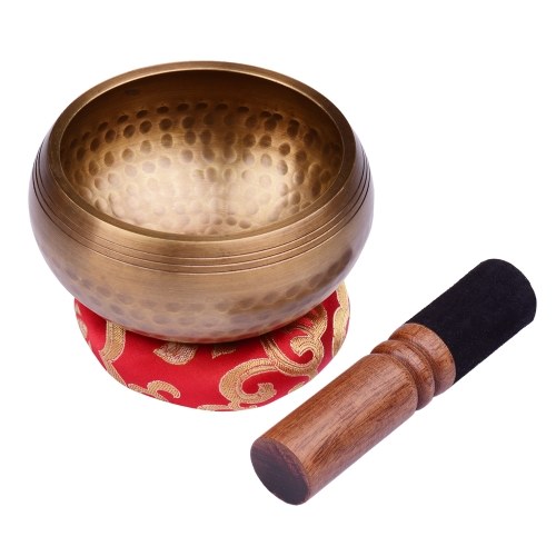 Ammoon Set di campane tibetane con suoneria in metallo fatto a mano da 10,5 cm / 4 pollici, morbido cuscino e percussore in legno per meditazione, suono, guarigione, chakra, yoga, rilassamento