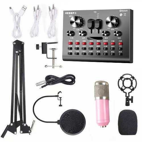 

Multifunctional Live V8X Sound Card and BM800 Suspension Microphone Kit Broadcasting Recording Condenser Microphone Set Intelligent Audio Mixer Sound Card for Computers and Mobilephone