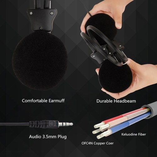 Over-ear Headphones Earphones with Cable 3.5mm Plug for Computer Laptop Music Listening Game Video Watching 