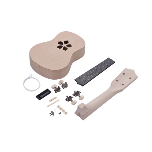 21 Inches Unfinished DIY Ukulele Ukelele Uke Kit Basswood Body & Neck Plastic Fingerboard & Bridge Nylon String for Ukulele Lovers