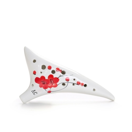 12 Holes Warped-tail Ceramic Ocarina Alto C Hand Painted Musical Instrument with Lanyard Music Score Protective Bag For Music Lover and Learner