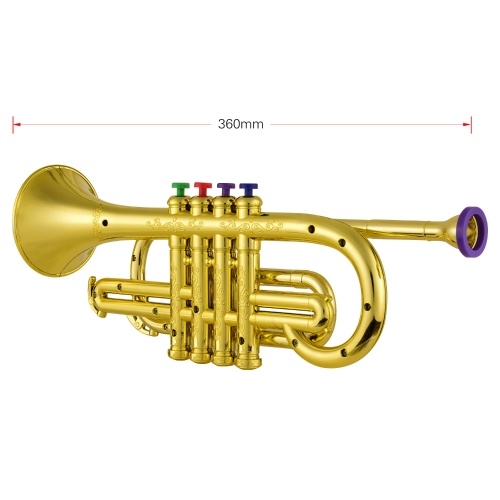 Trumpet Kids Musical Wind Instruments ABS Metallic Gold Trumpet with 4 Colored Keys 