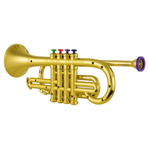 Trumpet Kids Musical Wind Instruments ABS Metallic Gold Trumpet with 4 Colored Keys 