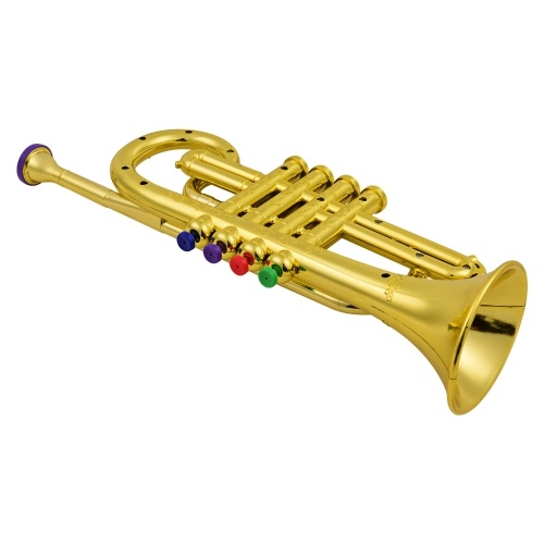Trumpet Kids Musical Wind Instruments ABS Metallic Gold Trumpet with 4 Colored Keys 