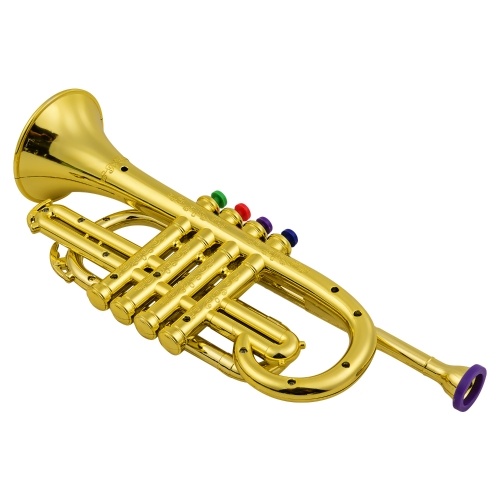 Trumpet Kids Musical Wind Instruments ABS Metallic Gold Trumpet with 4 Colored Keys 