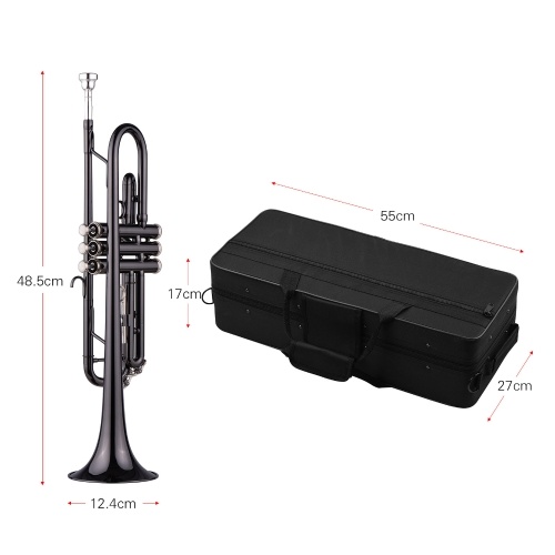 Brass Plated Black Bb Trumpet Set for Beginner Student 