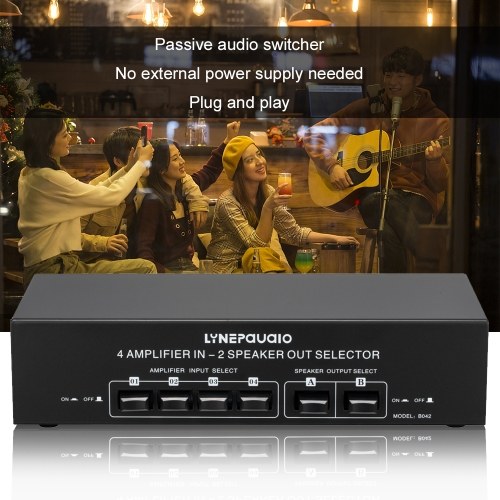 LYNEPAUAIO 4 In 2 Out Audio Switcher Audio Signal Selector Distributor Splitter Box 