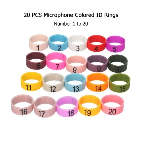 20 PCS Microphone Colored ID Rings Number 1 to 20 Multicolor Soft Silicone Ring for Distinguishing Different Microphones (Random Color) 