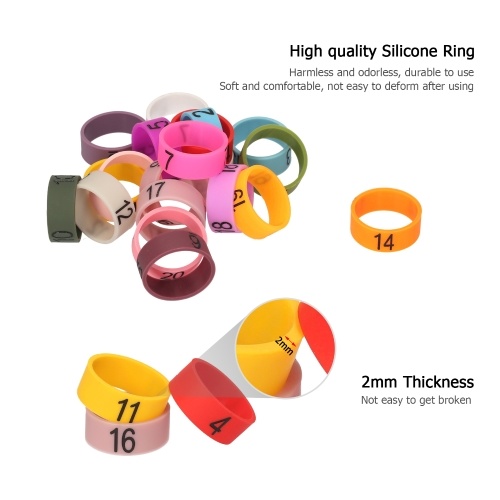 20 PCS Microphone Colored ID Rings Number 1 to 20 Multicolor Soft Silicone Ring for Distinguishing Different Microphones (Random Color) 