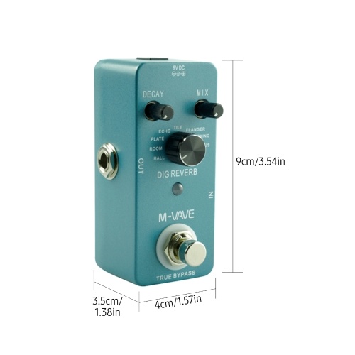 M-VAVE DIG REVERB Digital Reverb Guitar Effect Pedal 9 Reverb Types Decay & Mix Control True Bypass Full Metal Shell 