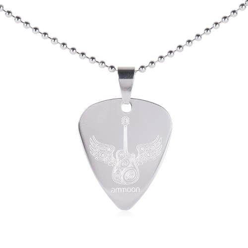 ammoon Guitar Pick Necklace Stainless Steel with 50cm/20in Ball Chain Silver Color