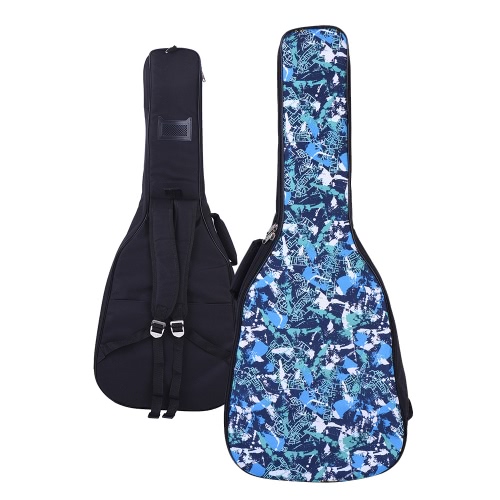 41 & 42 Zoll Acoustic Folk Konzertgitarre Gig Bag-Kasten-Rucksack Wasserdicht verdicken Padded Doppel verstellbarer Schultergurt-Blau-Muster