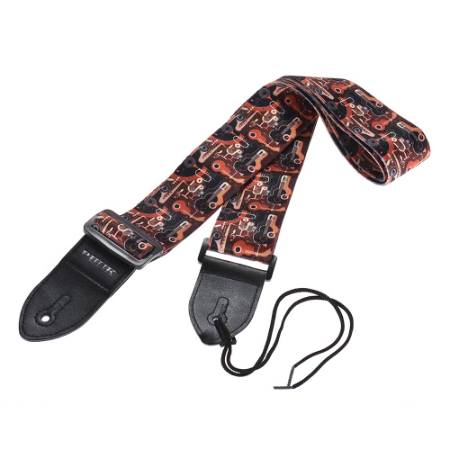 Adjustable Guitar Shoulder Strap 5cm/2in Wide Polyester Belt PU Leather Ends for Acoustic Folk Classic Guitars