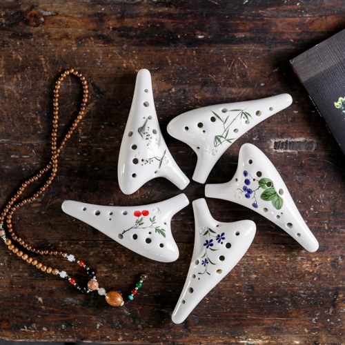 

12 отверстий с круглой головкой и керамикой Ocarina Alto C Ручная роспись музыкального инструмента с ремешком для музыкальной партитуры Защитная сумка для меломана и ученика