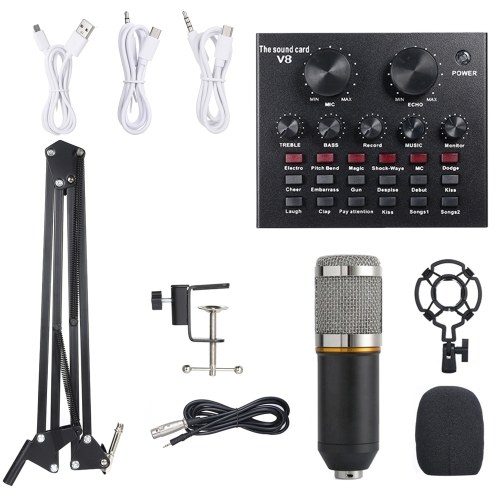 

Multifunctional Live Sound Card and BM800 Suspension Microphone Kit