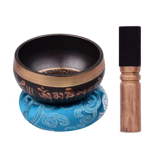Muslady Tibetan Singing Bowl Set with 10.5cm/4inch Handmade Metal Sound Bowl & Soft Cushion(Random Color Delivery) & Wooden Striker for Meditation Sound Chakra Healing Yoga Relaxation