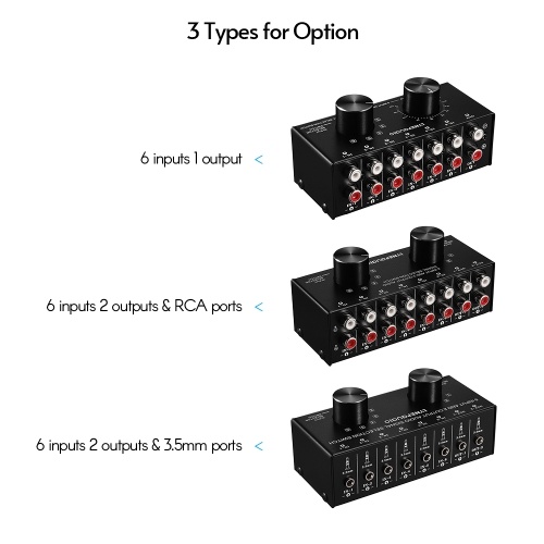 LYNEPAUAIO 6-In-2-Out Audio Switcher Two-Way Audio Signal Selector Box Splitter Distributor with RCA Inputs & Outputs 