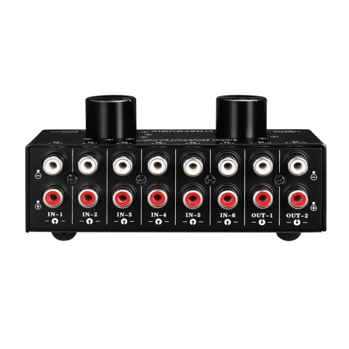 LYNEPAUAIO 6-In-2-Out Audio Switcher Two-Way Audio Signal Selector Box Splitter Distributor with RCA Inputs & Outputs 