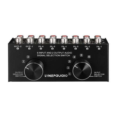 LYNEPAUAIO 6-In-2-Out Audio Switcher Two-Way Audio Signal Selector Box Splitter Distributor with RCA Inputs & Outputs 