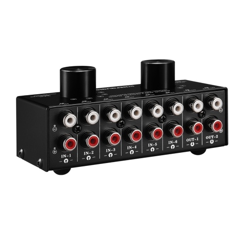 LYNEPAUAIO 6-In-2-Out Audio Switcher Two-Way Audio Signal Selector Box Splitter Distributor with RCA Inputs & Outputs 