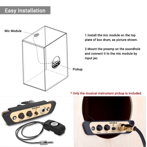 DOUBLE CJ01L Cajon Box Drum Preamp Pickup Musical Instrument Pickup with Mic 1/4 Inch Jack 