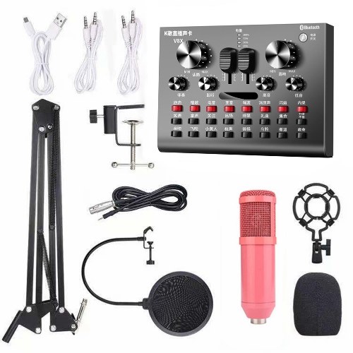 

Multifunctional Live V8X Sound Card and BM800 Suspension Microphone Kit Broadcasting Recording Condenser Microphone Set Intelligent Audio Mixer Sound Card for Computers and Mobilephone