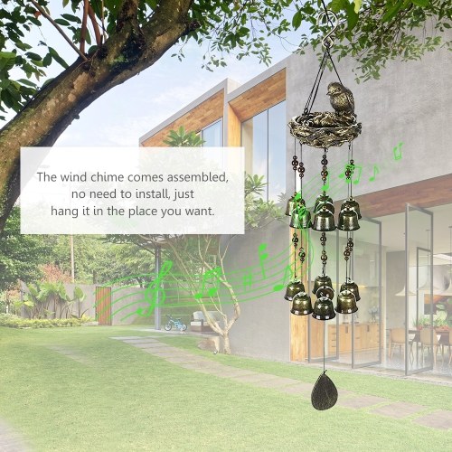 

Bird Wind Chimes Vintage Bird Nest Outdoor Windbells 12 Bell Chimes Mama Bird with Baby Birds Hanging Decor for Backyard Porch Balcony Patio Garden