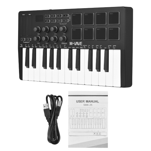 M-VAVE SMK-25 Tragbarer 25-Key-MIDI-Controller mit RGB-Backlit Pads und Wireless-Funktionalität