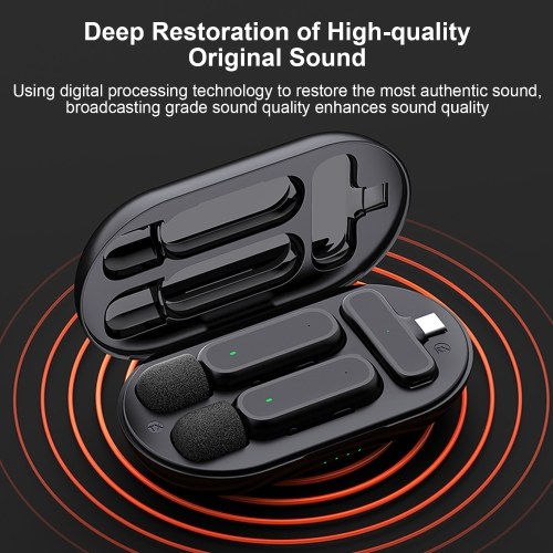 K60 Wireless Clip-on Microphone Wireless Mic Receiver and 2 Transmitters with Charging Box 