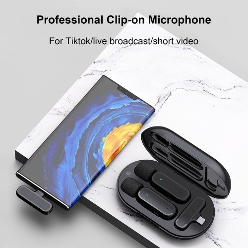 K60 Wireless Clip-on Microphone Wireless Mic Receiver and 2 Transmitters with Charging Box 