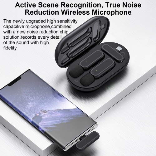 K60 Wireless Clip-on Microphone Wireless Mic Receiver and 2 Transmitters with Charging Box 