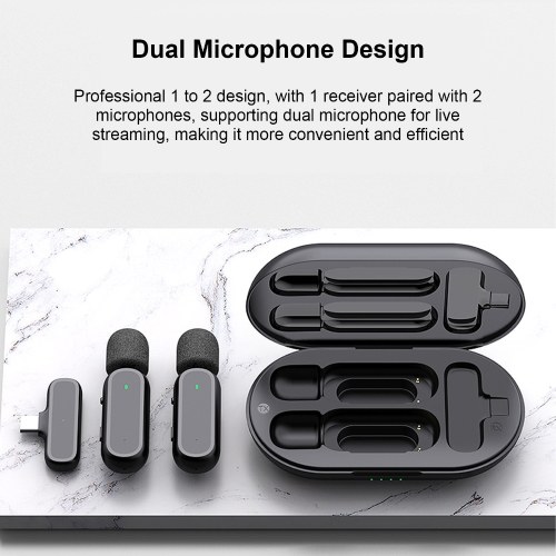 K60 Wireless Clip-on Microphone Wireless Mic Receiver and 2 Transmitters with Charging Box 
