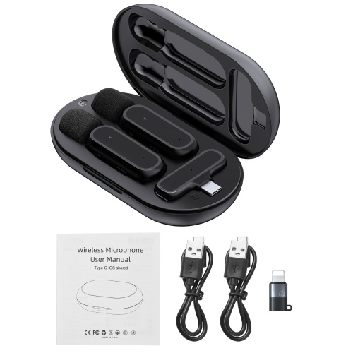 K60 Wireless Clip-on Microphone Wireless Mic Receiver and 2 Transmitters with Charging Box 