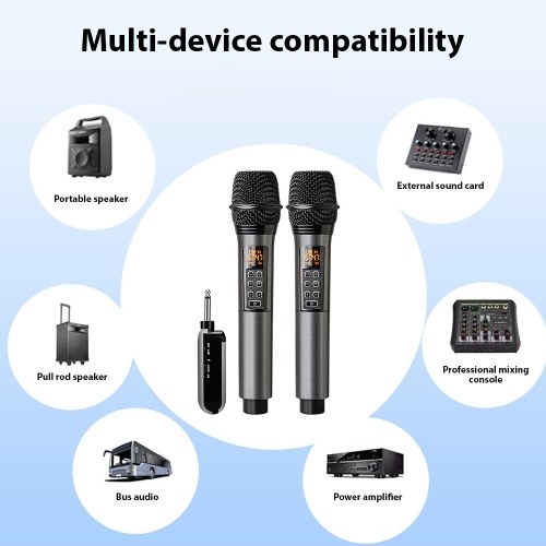 UHF Dynamic Wireless Microphone System D300 - 1 Receiver with 2 Microphone 