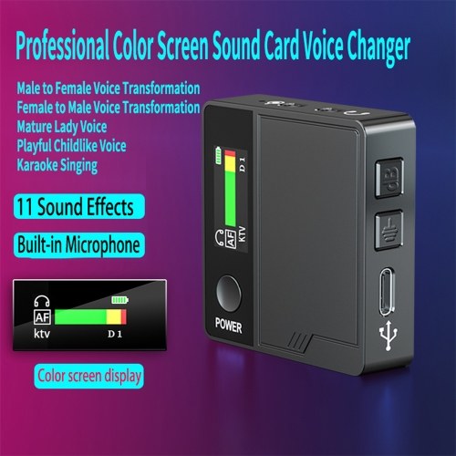 Portable A9 Professional Sound Card Voice Changer: Transform Your Voice with 11 Effects, Built-in Mic, and Color Screen Display 