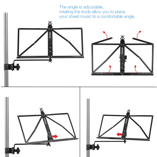 

ammoon Portable Adjustable Angle Folding Clip-on Music Sheet Book Document Stand Holder Bracket Metal Black