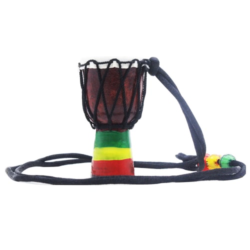 Handmade Dejembe African Drum Necklace Percussion Instrument Accessories Wood Color with Black Wire