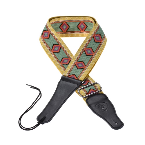 High-end Adjustable Guitar Shoulder Strap 6cm/2.4in Wide Nylon Jacquard Belt Lengthen Cow Leather Ends Metal Buckle for Acoustic Folk Classic Electric Guitars Bass