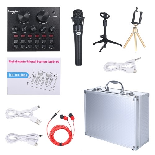 

V8 Multifunctional Live Sound Card Intelligent Volume Adjustable Audio Mixer Sound Card