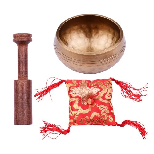 

ammoon Tibetan Singing Bowl Set 8.5cm caliber scale pattern bowl + 12.5*2.5cm black wooden stick + 10cm red square cushion