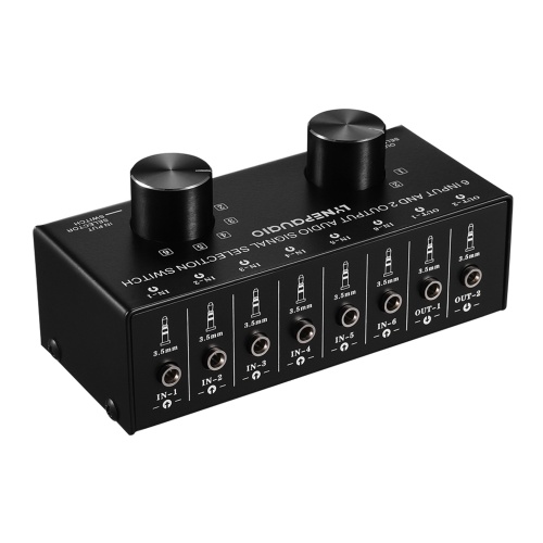LYNEPAUAIO 6-In-2-Out Audio Switcher Two-Way Audio Signal Selector Box Splitter Distributor with 3.5mm Audio Input & Output Jacks 