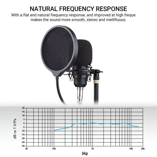 

Professional Desktop Condenser Microphone with Round Head High Sampling Rate Monitoring Function Plug-And-Play Capacitor Mic with 3.5MM XLR Cable and Shockproof Bracket for Mobile Phone Desktop Computer Laptop