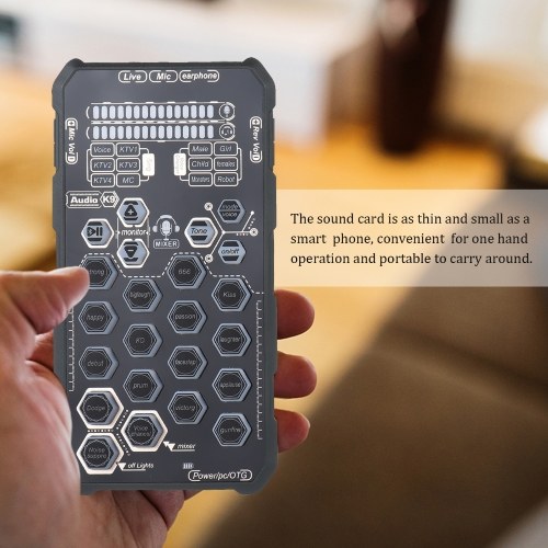Live Sound Card Handheld Outdoor Portable DSP Sound Card Effect Device Audio Mixer Voice Changer Audio Card Sound Changer for Mobile Phone and Computer Singing Live-streaming 