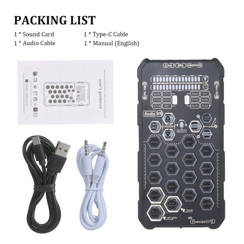 Live Sound Card Handheld Outdoor Portable DSP Sound Card Effect Device Audio Mixer Voice Changer Audio Card Sound Changer for Mobile Phone and Computer Singing Live-streaming 