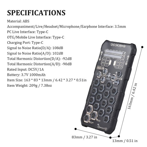 Live Sound Card Handheld Outdoor Portable DSP Sound Card Effect Device Audio Mixer Voice Changer Audio Card Sound Changer for Mobile Phone and Computer Singing Live-streaming 