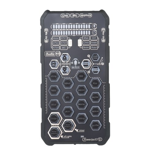 Live Sound Card Handheld Outdoor Portable DSP Sound Card Effect Device Audio Mixer Voice Changer Audio Card Sound Changer for Mobile Phone and Computer Singing Live-streaming 