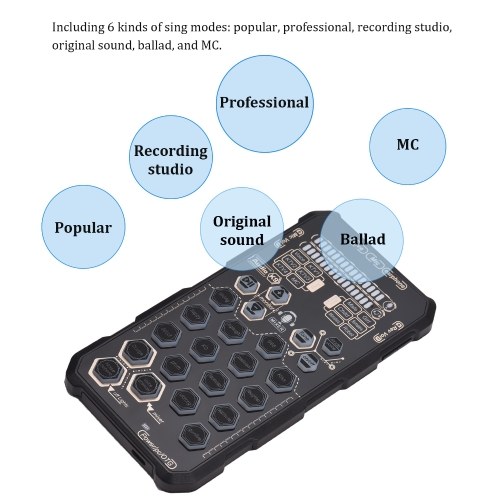Live Sound Card Handheld Outdoor Portable DSP Sound Card Effect Device Audio Mixer Voice Changer Audio Card Sound Changer for Mobile Phone and Computer Singing Live-streaming 